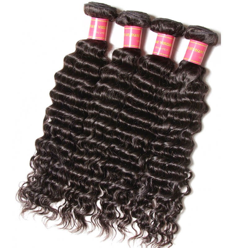 Idolra Deep Wave Virgin Hair Weave 4 Bundles With Lace Frontal Closure 13x4 Thick Hair Bundles With Frontal For Sale